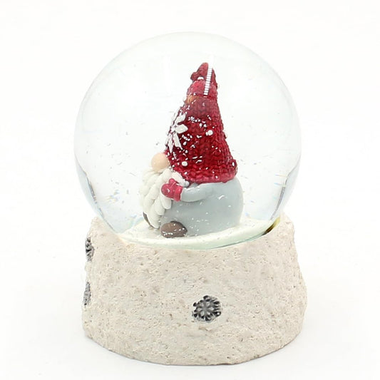 Dekohelden24 Snow Globe Christmas Elf with red hat on white base, L/W/H/Ø ball 6.5 x 6.5 x 8.8 cm Ø 6.5 cm