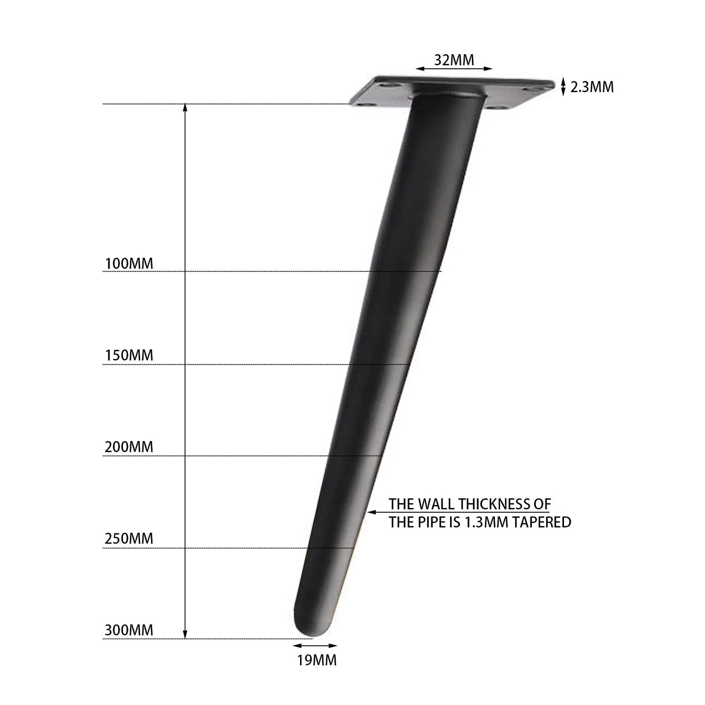 4 pieces Furniture Legs Iron Conical Table Legs Slanted Table Legs Cabinet Legs Sofa Feet Pedestal Metal DIY Furniture Table Frame Furniture feet for coffee table cabinets furniture sofas (25 cm, Black)