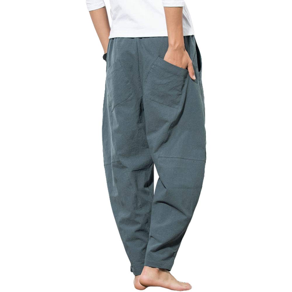Men Women Harem Pants Aladdin Pants - Chinese Retro Style Wide Leg Yoga Pants Pilates Martial Arts Kung Fu Thai Casual Knickerbocker Stretchy Workout Pants (Gray, M)