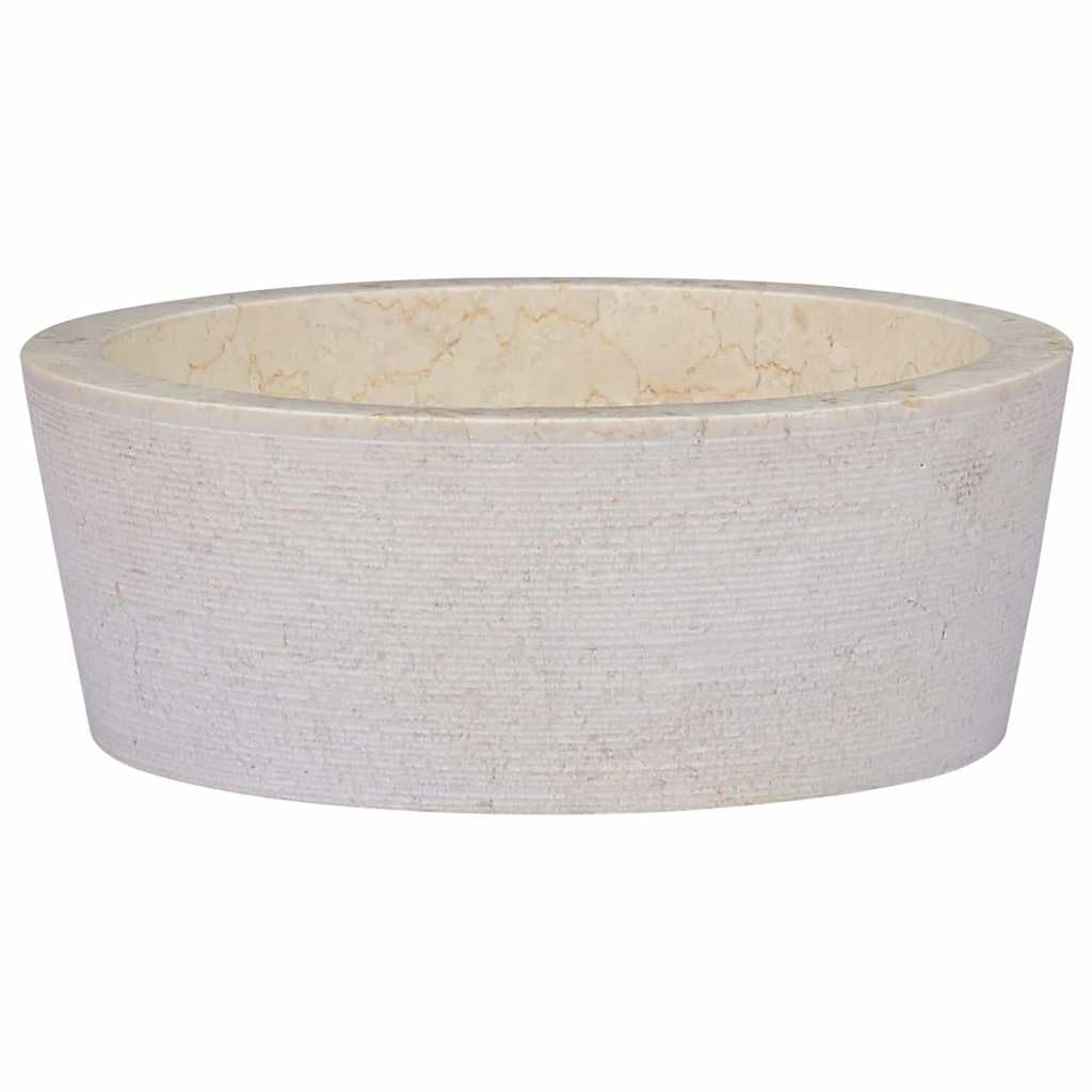 vidaXL Bathroom Sink Countertop Washbasin Vanity Washstand Washbowl Hand Basin Natural Stone Vessel Cream Ø40x15cm Marble