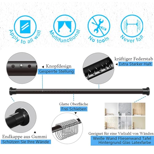 GOLDION telescopic rod without drilling 70-110cm, matte black Extendable telescopic rod for clamping Adjustable length shower curtain rod clothes rail & wardrobe rod