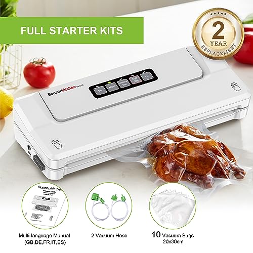 Bonsenkitchen vacuum sealer machine, food sealer for Sous Vide cooking. Keeps food fresh up to 8 times longer with dry and moist modes. Includes vacuum bags.