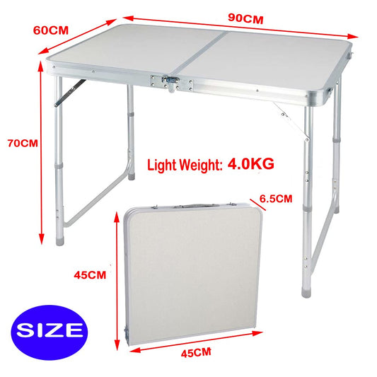 AUTOFU folding table, 90 cm, portable, collapsible, with carrying handle, adjustable height, 120 cm, square, camping picnic table, collapsible computer desk, light, only 4.5 kg.