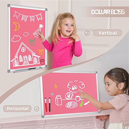 DOLLAR BOSS Magnetic Whiteboard, 40 x 60 cm, dry wipe, wall-mounted whiteboard with pen tray, aluminum frame, dry wipe surface for kids, drawing, home, and office.