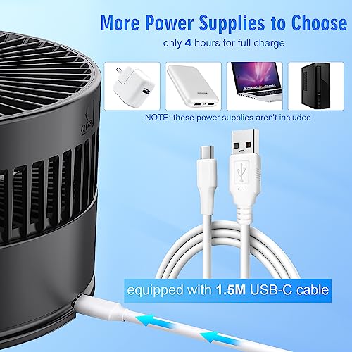 LIPETY Portable Foldable Oscillating Small Fan, 8" 7200mAh Rechargeable Battery USB C Desk Fan with Remote Control, Mini Quiet Stand Fan for Home Bedroom Travel Camp