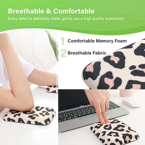 LargeLeaf ergonomic wrist and elbow rest for desk with memory foam and non-slip bottom, relieves elbow pain (16 * 11cm, leopard print, 1)