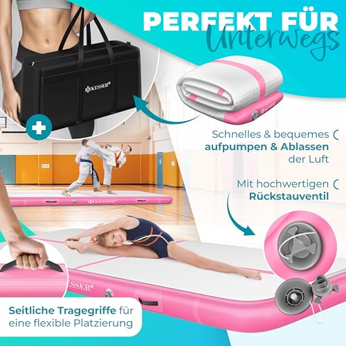 KESSERยฎ Inflatable Airtrack Fitness Mat Gymnastics Mat 3/4/5/6m | incl. Carrying Bag & elec. Air Pump | Yoga Mat, Tumbling Mats, Workout Mat Sport Mat Yoga, Gym & Fitness