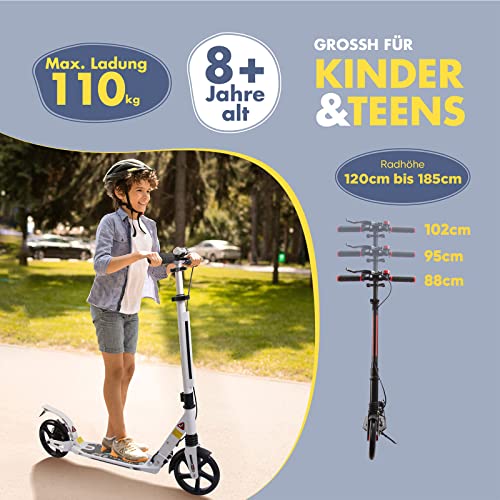 TENBOOM scooter for kids aged 10 and adults with 2 brakes, 200mm wheels, aluminum frame. Height adjustable for children.