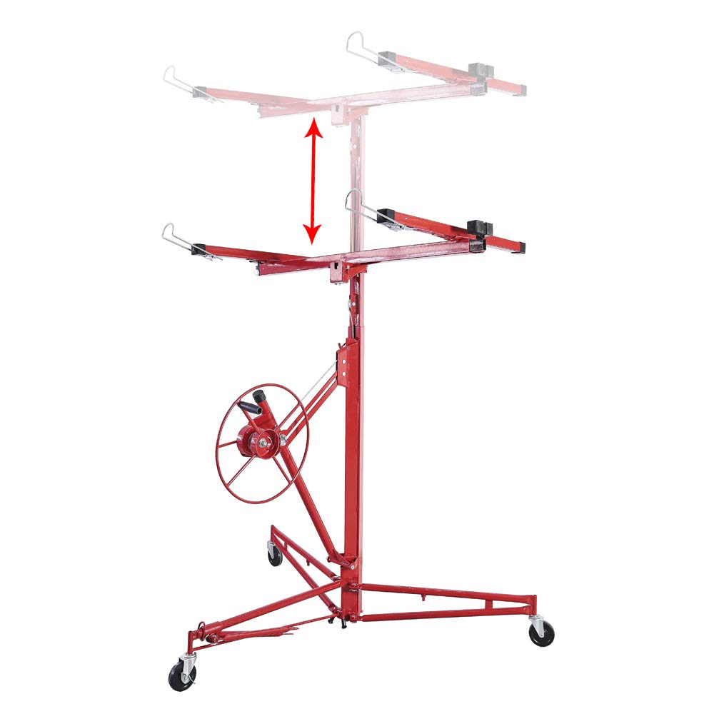 Ikodom Foldable XXL Plasterboard Lifter, adjustable height from 132-335cm, maximum 290cm arm width and 68kg load capacity, Red