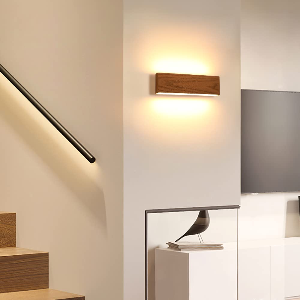 Martll Wall Light LED Wood Wall Lamp Indoor Wall Lighting for Bedroom Hallway Corridor Staircase Living Room Indoor Lighting Warm White Night Light (32cm A)