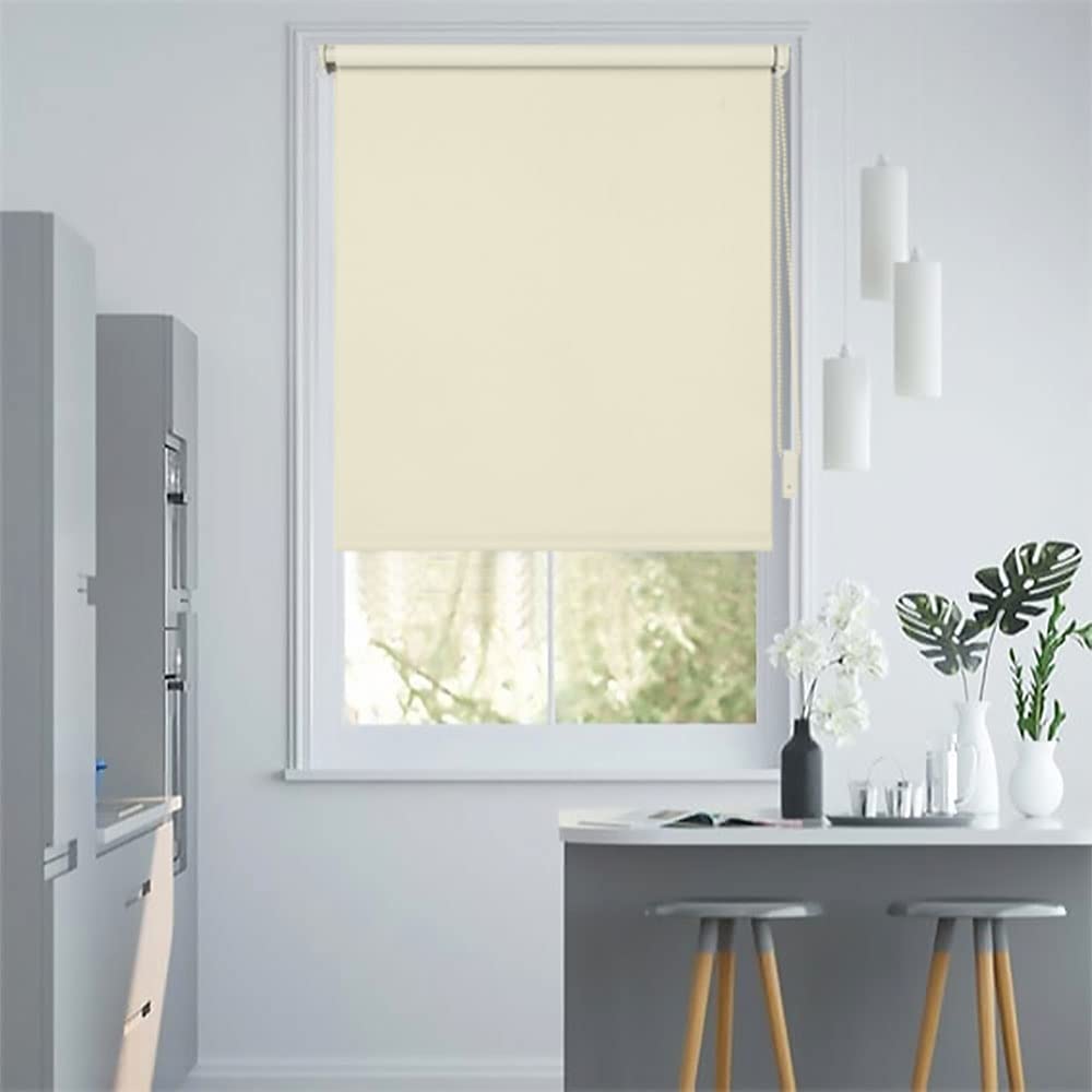 Eurohome blackout roller blind thermal blind 50x130cm (fabric width 46 cm) cream clamp fix without drilling with same color coating side pull roller blind Oeko-TEX Standard 100 clamp blind for window & door