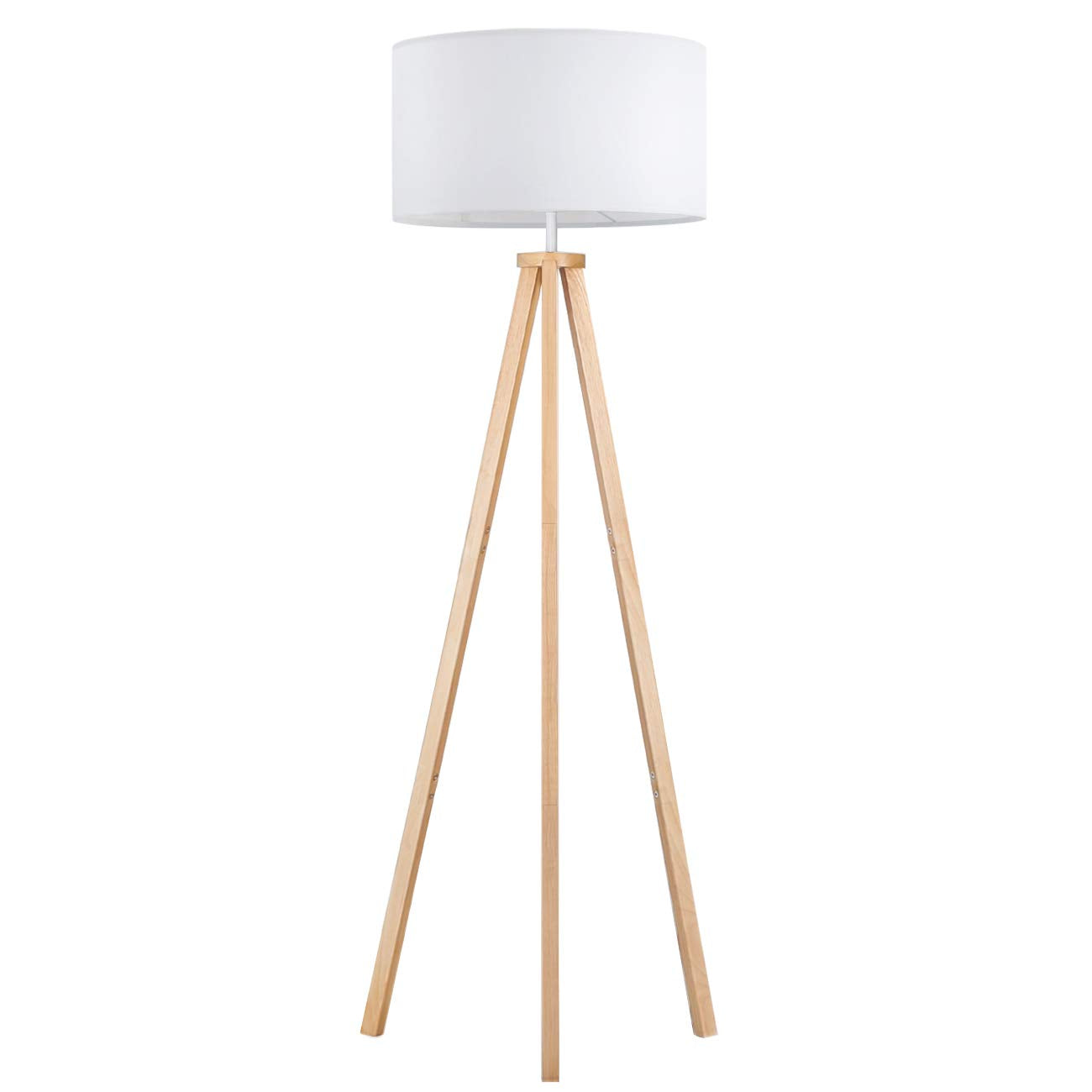 Tomons floor lamp LED dimmable made of wood tripod, Scandinavian style, modern floor lamp for living room, bedroom, study, hotel, and office, white