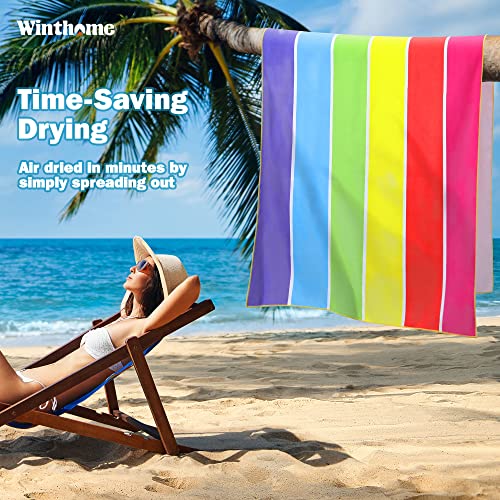 Winthome beach towel quick-drying - microfiber beach towel lightweight, sand-free large beach towel, versatile for women men travel vacation swimming camping, with bag (rainbow, 150x75cm, 1 pack)