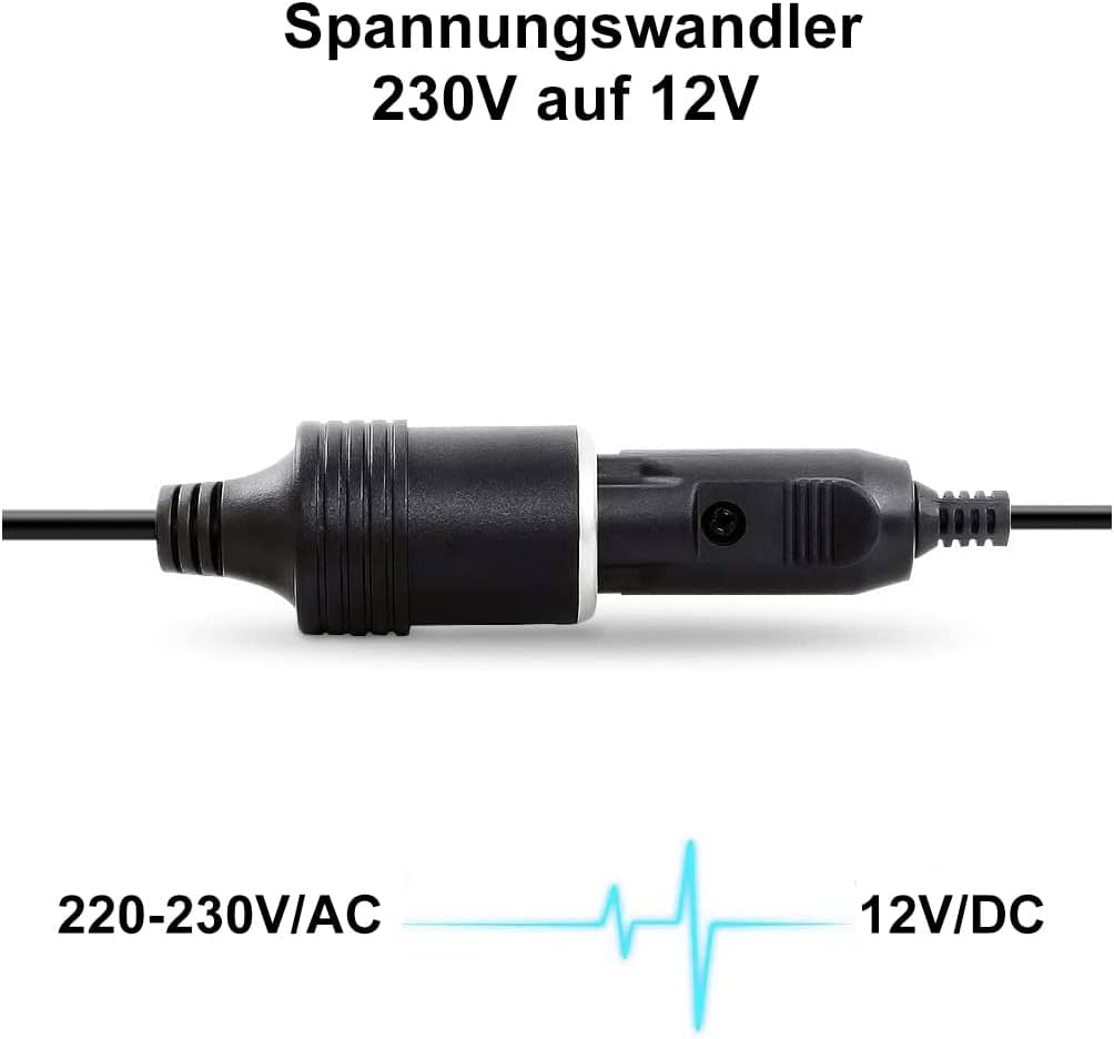 Cigarette lighter socket adapter, voltage converter 230V to 12V, 230V to 12V, adapter for cooler box. Car power adapter. 10A with cooling system.