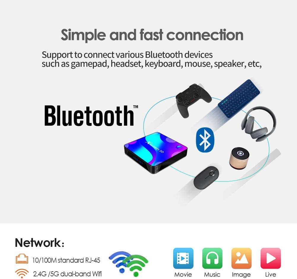 Android 11.0 TV Box, Android Box with 4GB RAM 32GB ROM RK3318 Quad-Core 64bit Cortex-A53 2.4GHz/5GHz WiFi 100M LAN Ethernet 4K UHD Bluetooth 4.0