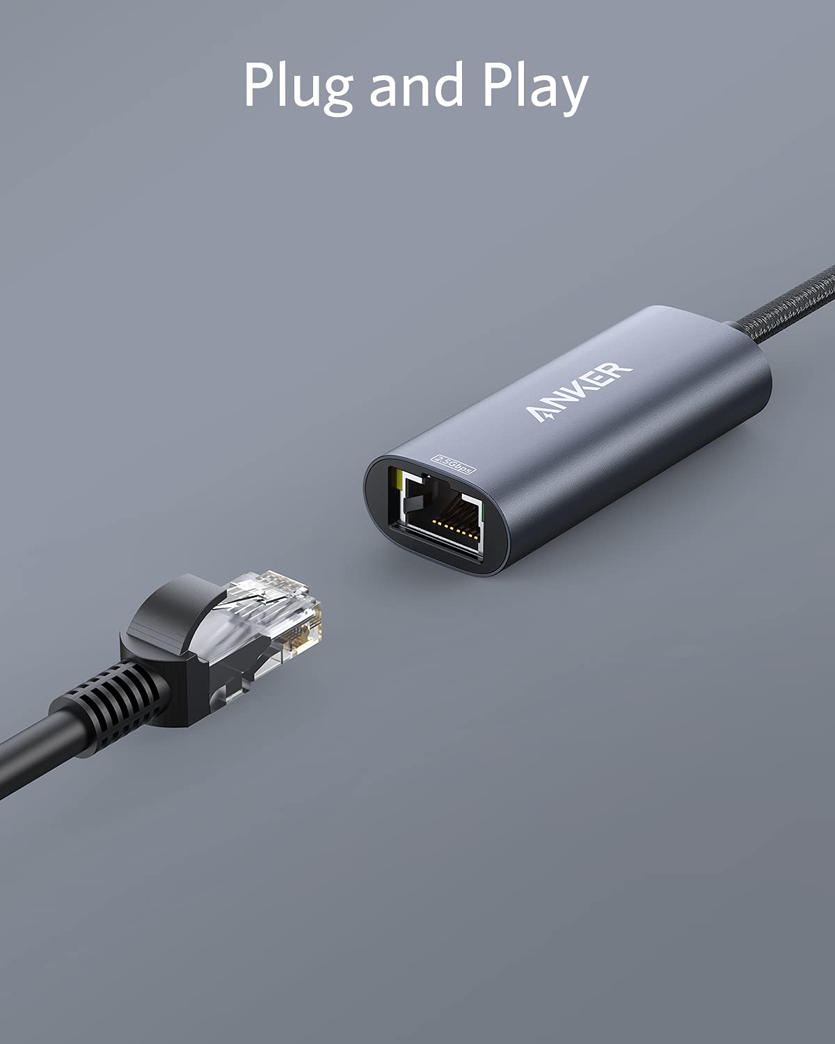 Anchor PowerExpand USB-C to Gigabit Ethernet Adapter, USB-C to 2.5 Gbps Ethernet Hub made of aluminum, Compatible with MacBook Pro, MacBook Air 2018 and later, iPad Pro 2018, XPS