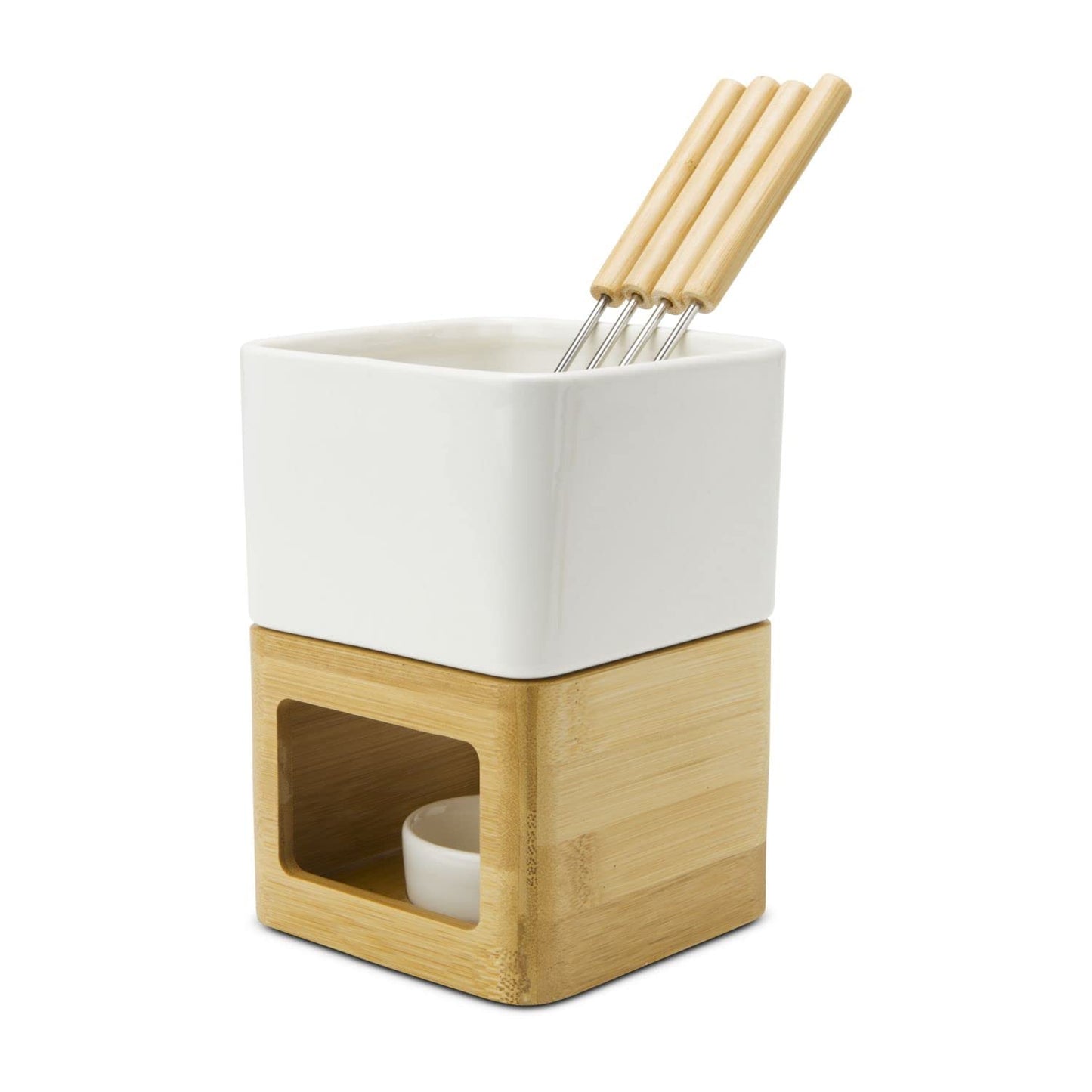 ROMINOX gift item chocolate fondue // Dolce with pot, burner, tealight holder, and 4 skewers in various shades of grey, also suitable for cheese or meat fondue; approx. 11 x 11 x 15 cm