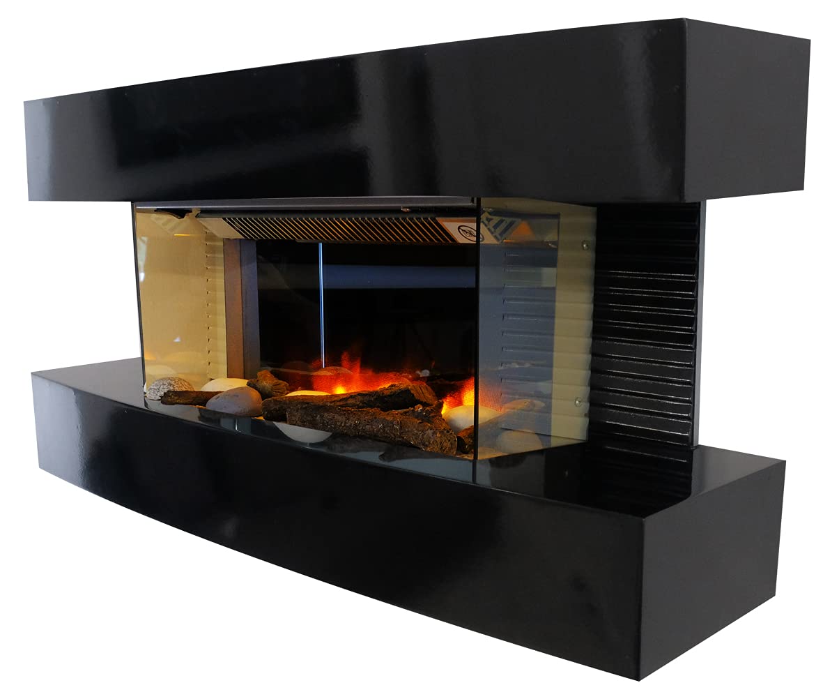 CHEMIN'ARTE Electric Fireplace - Wall Mounted Electric Fireplace - Medium Lounge with 2000W Heating - Black - Fireplace Decor - with Remote Control - LED Flame Effect