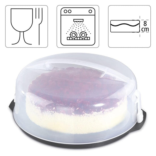 Xavax Cake Transport Box round with lid Cake container 31.5 cm diameter, inner height 8 cm, Cake box with slice division aid, cake plate anthracite, Transparent