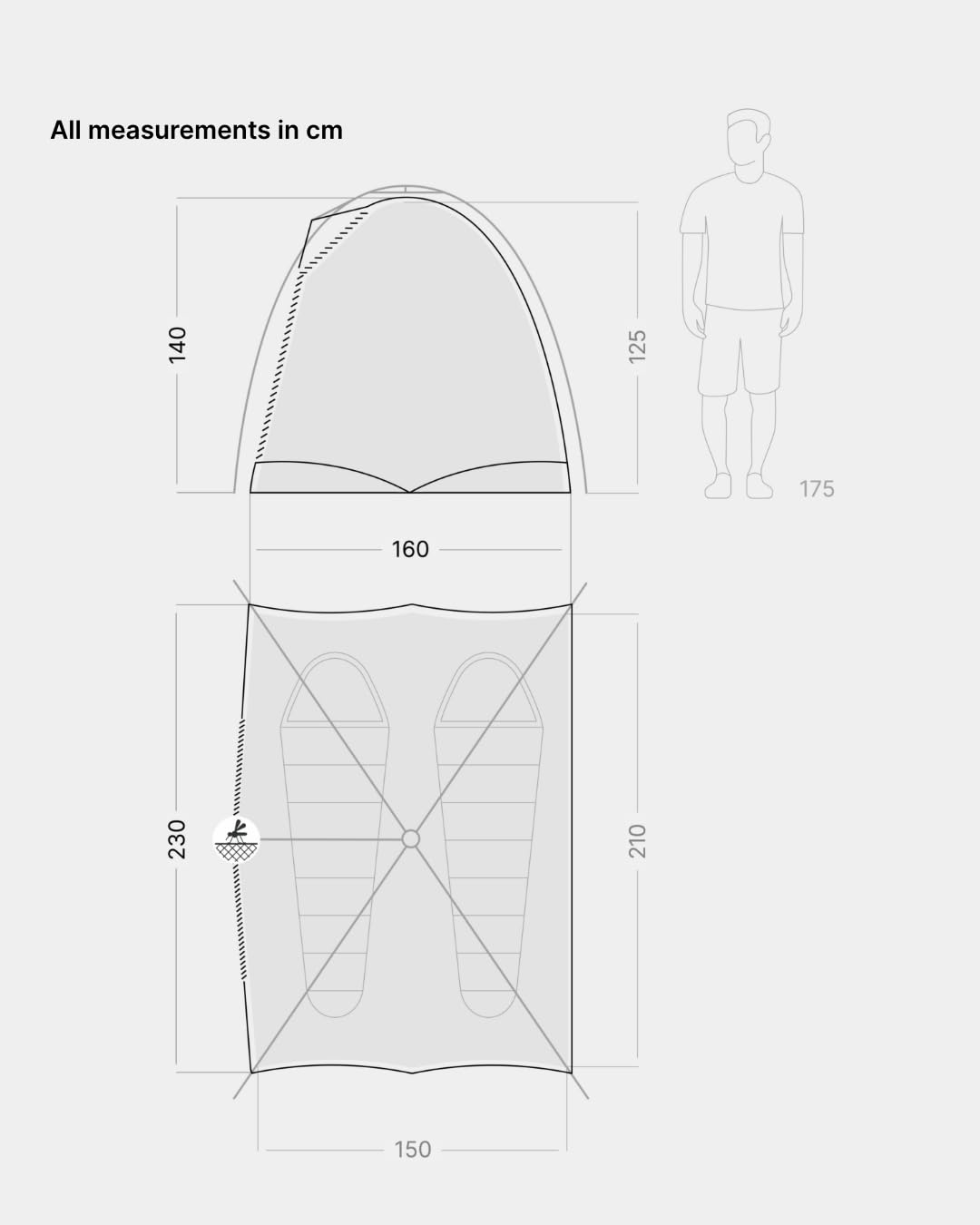 qeedo Quick Ash Dark Series seconds tent completely darkened inside, waterproof, light & robust - camping tent for 2 people, dome tent with small awning, mosquito net & quick setup system