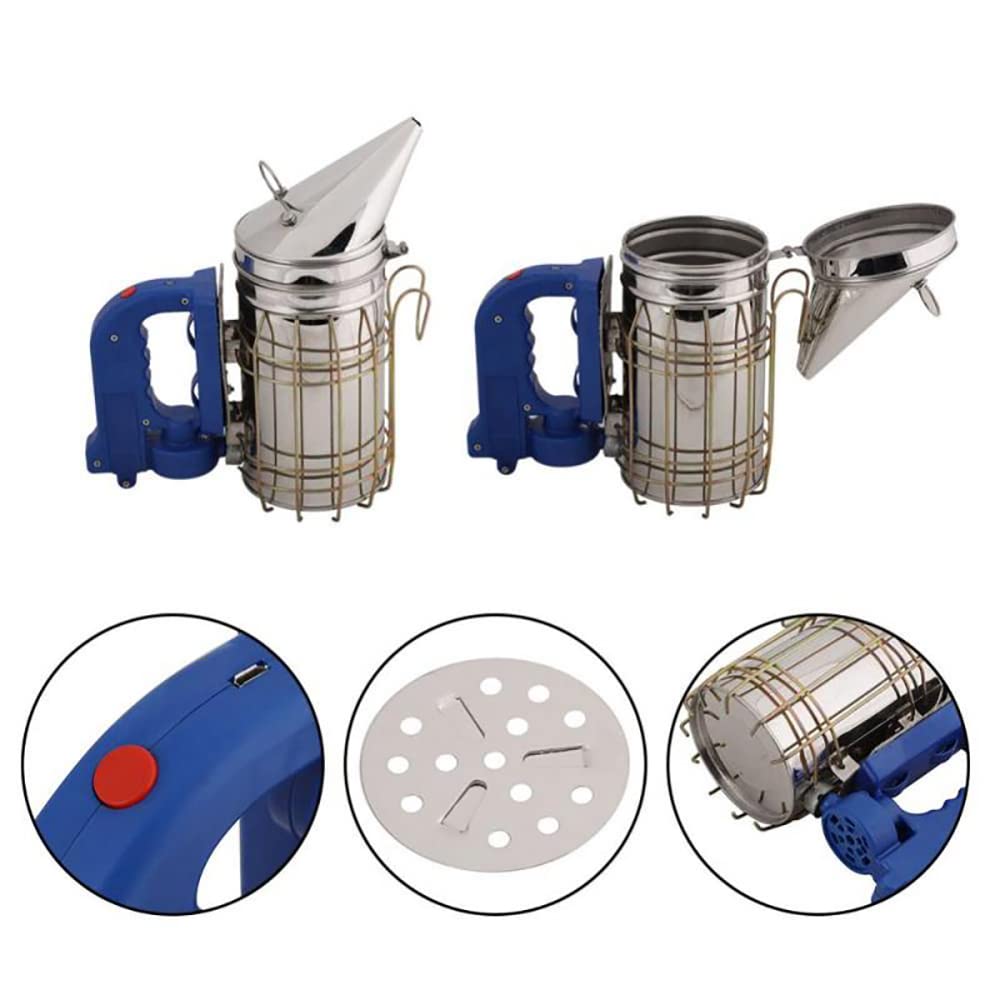 Bee Hive Smoker, Electric Rechargeable Beekeeping Smoker with Heat Shield, Stainless Steel Electric Beekeeping Tool (No Battery)