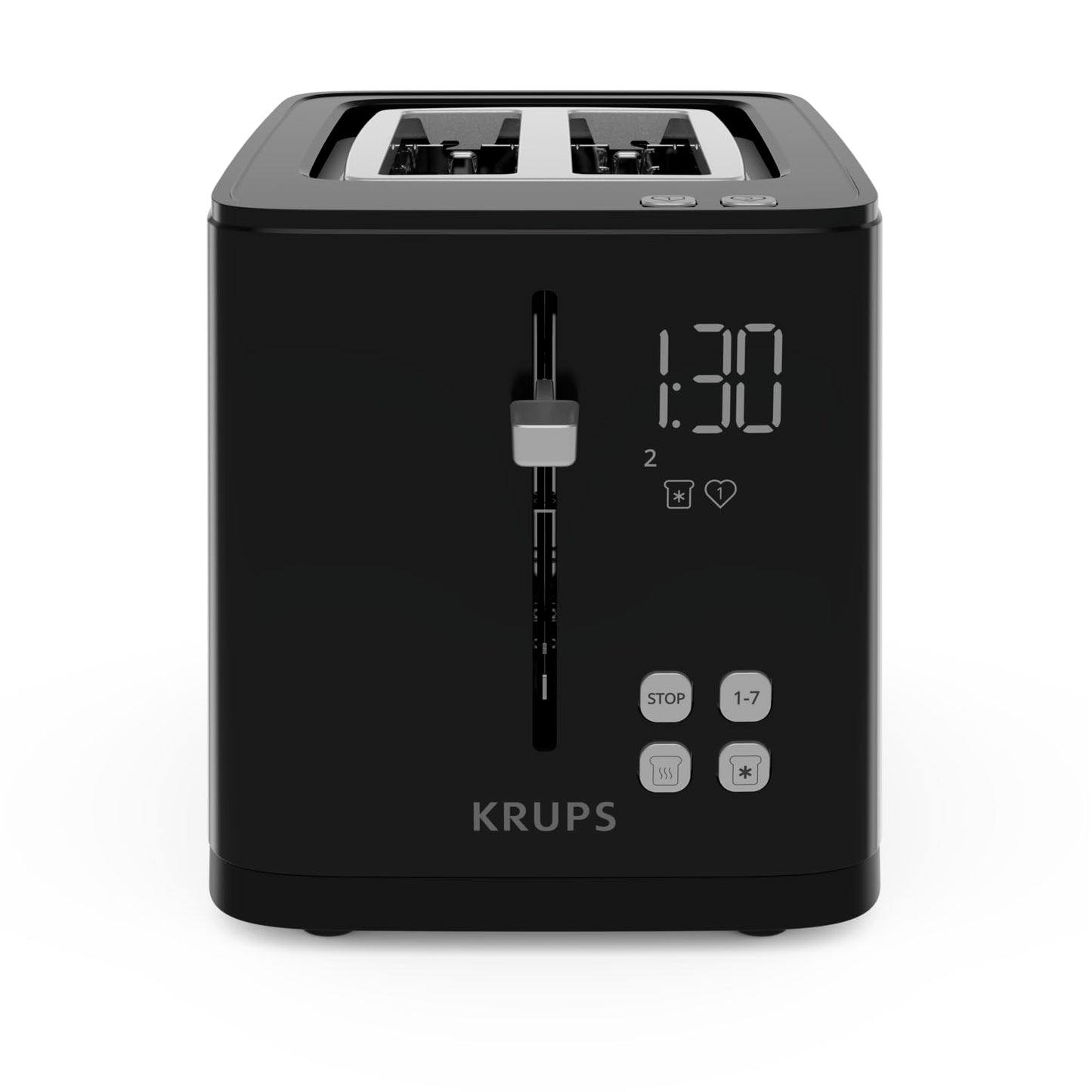 Krups KH641810 Smart'n Light Toaster, Two-Slice Toaster, Digital Display, 7 Browning Levels, Removable Crumb Tray, Countdown, Lift Function, Black