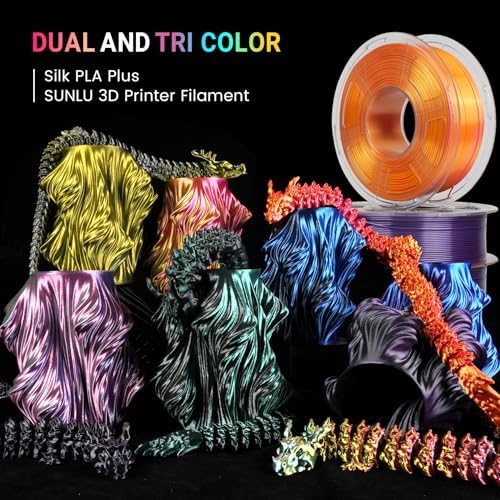 SUNLU Silk PLA Plus 3D printer filament, two-color glossy PLA+ filament 1.75mm, silk textures, 360° rotation reveals diverse colors, dimensional accuracy +/-0.02mm, 1kg spool (2.2lbs), Black White.