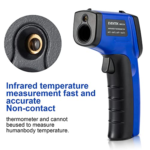 Infrared Thermometer Eventek, Gun LCD Color Display -58°F~1022°F (-50°C~550°C) Non-human Body Thermometer Including Meat Thermometer, for Cooking/Barbecue/Freezer/Industry