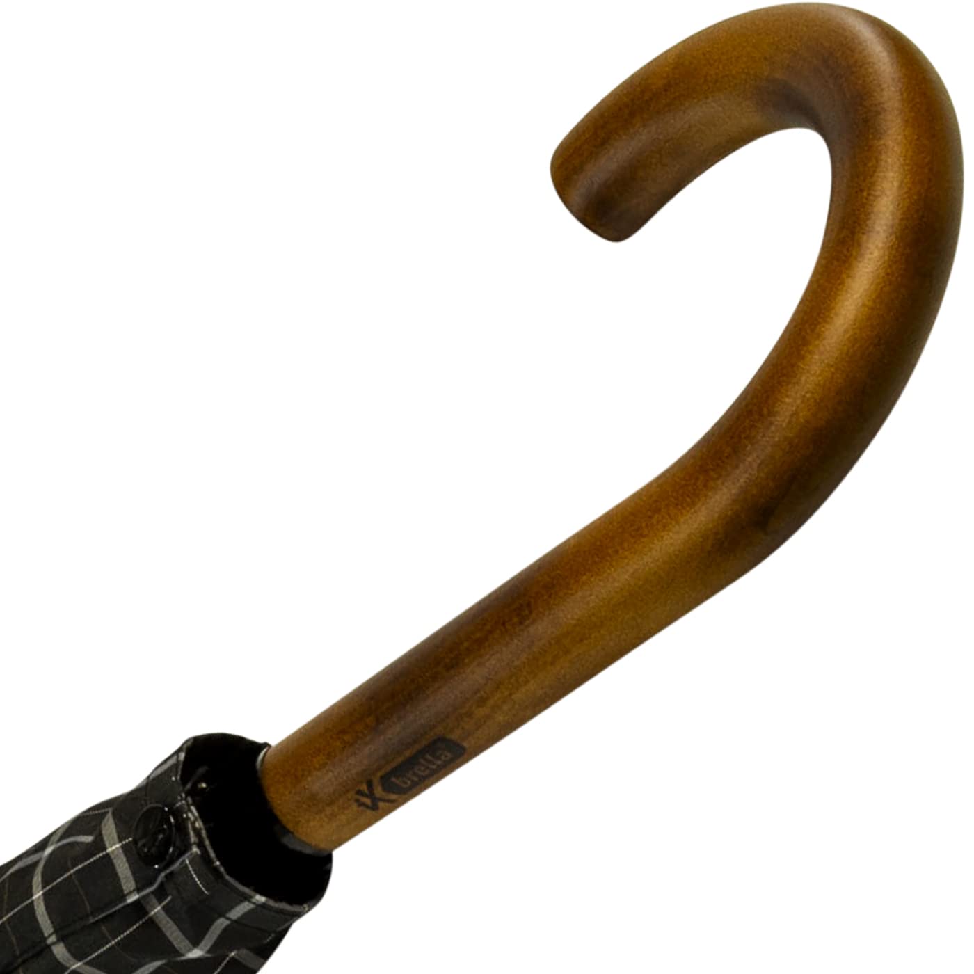 iX-brella Men's automatic umbrella with real wood round handle - black checkered