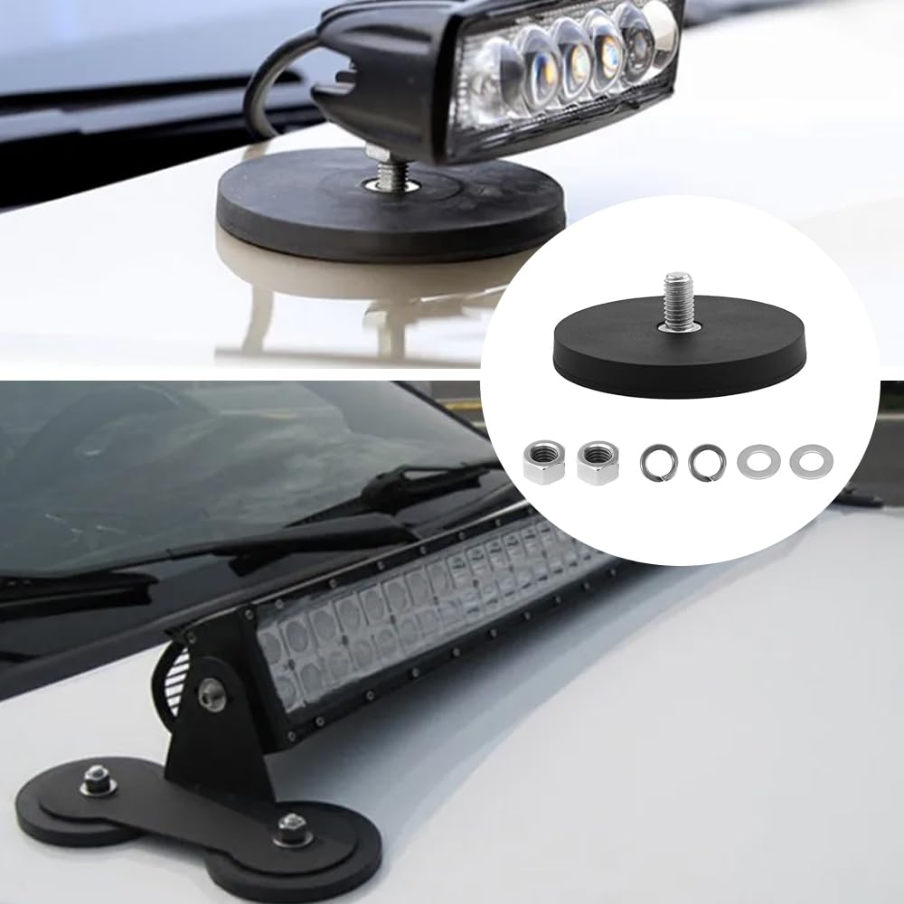 2 pieces Neodymium Magnets Rubber Coated, Ø 88mm Rubber Round Magnets, Flat Grip Magnet, Disc Pot Magnet with M8 External Thread, 55kgs Holding Capacity, for Light Strips, Rubber Round Magnets with Thread.