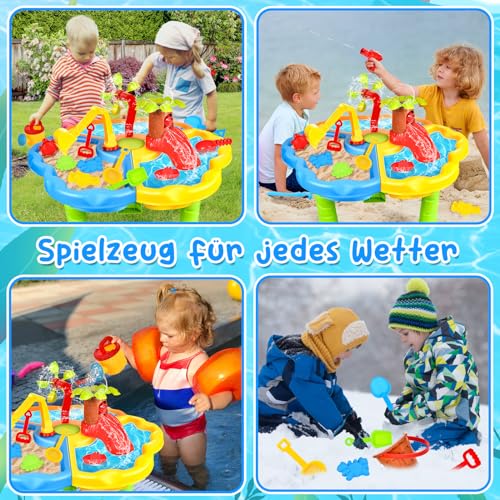 JONRRYIN Sand Water Table for Toddlers, 3-Tier Kids Sand Water Table Toy, Water Play Table Outdoor Beach Toy, Large Play Table Summer Water Toy for Boys (Dark Green)
