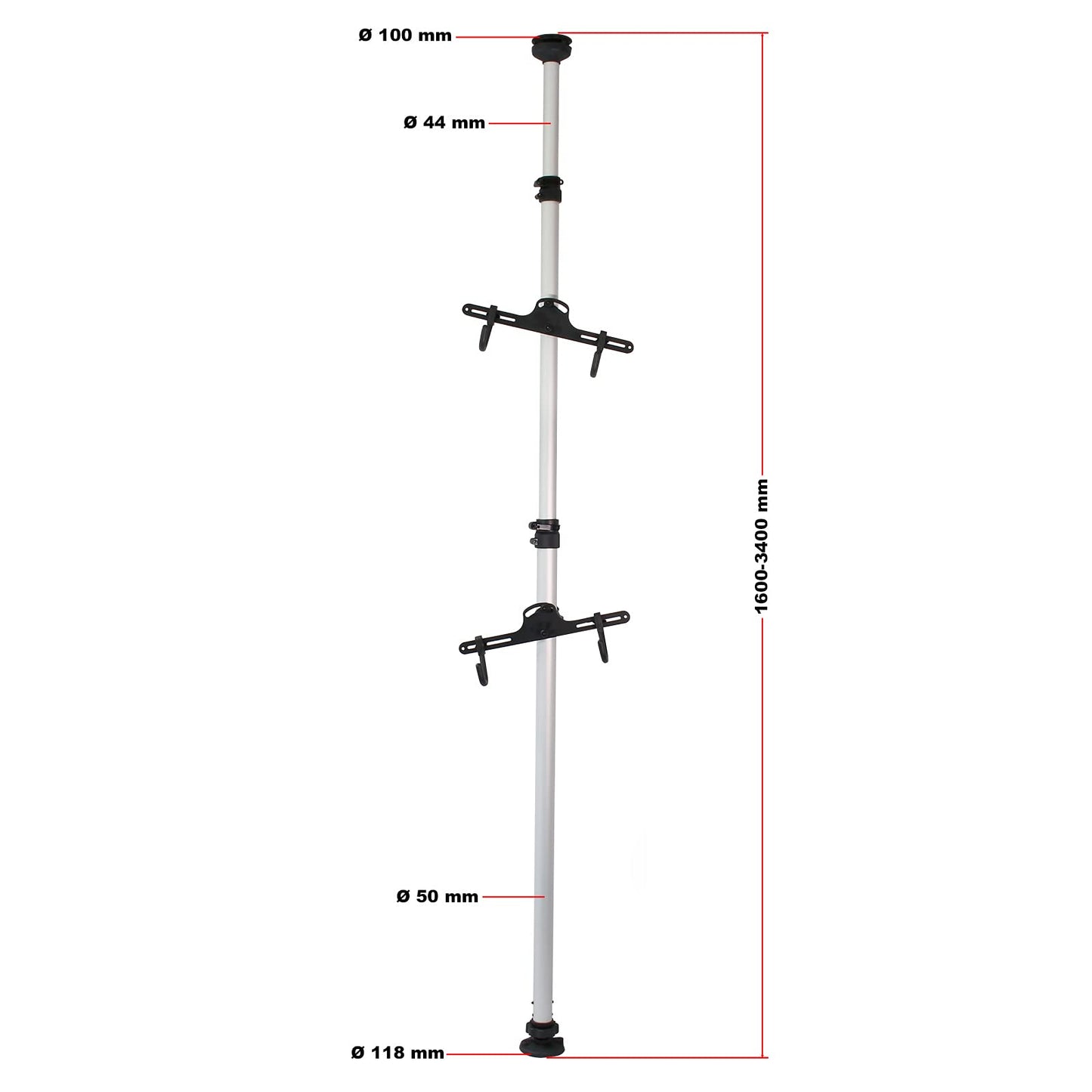Wiltec telescopic bike rack for 2 bikes each 20kg 160-340cm, compact bike stand, adjustable hanging system with 360° support arms.