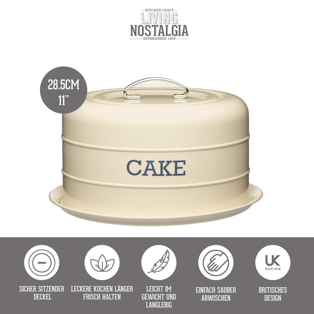 KitchenCraft Living Nostalgia Cake Tin, airtight cake tin/cake dome, 28.5 x 18 cm, cream antique