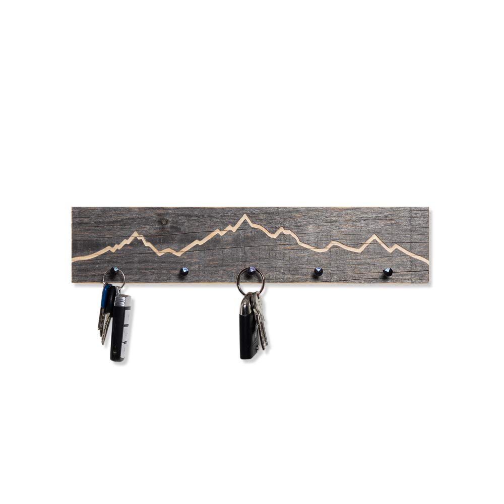 Rustic key rack with mountain silhouette, 40 cm - Handmade in Bavaria - Key cabinet and holder in mountain design - Key rack, wooden wall decoration, rustic and modern.