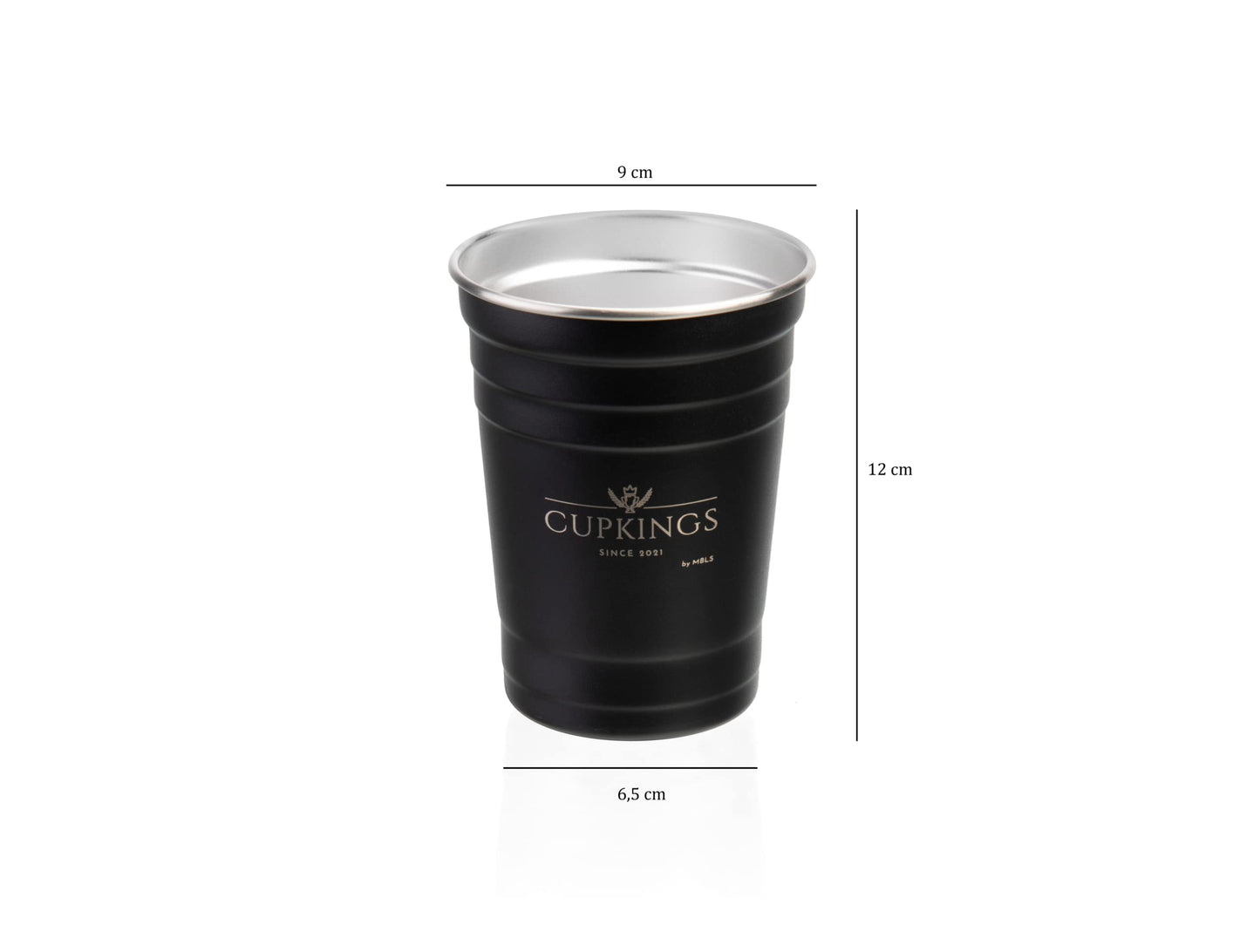 CUPKINGS ® Beer Pong Cup Set 16 oz / 473 ml – 12 reusable stainless steel Beer Pong cups + 4 Beer Pong balls - Dishwasher safe, sturdy, reusable, sustainable - Red Cups- Black