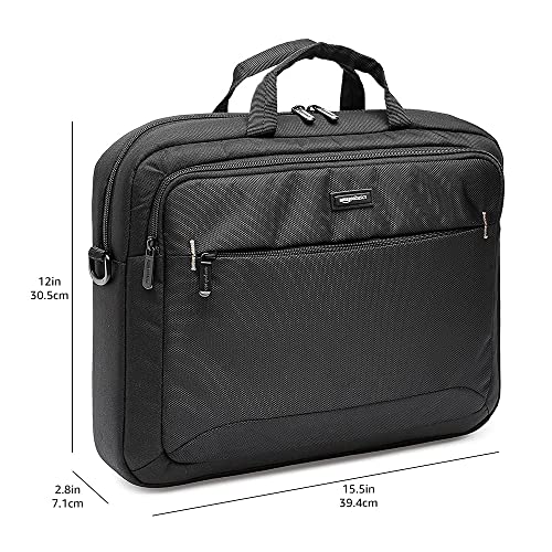 Amazon Basics Compact Laptop Bag, Shoulder/Carry Bag with accessory storage pockets, for laptops up to 15.6 inches (39.6 cm), Black, 1 piece