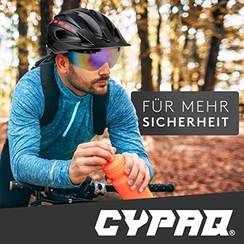 CYPAQ Bike Helmet with Visor - Men's & Women's L - 3 Magnetic Visor Lenses - Urban, Trekking & Racing Helmet with Integrated Light, Washable Padding & Bag