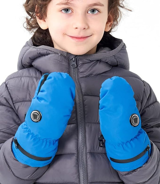 AROMA SEASON Heated Gloves for Kids Baby with Battery | Heated Children's Mittens for Toddlers | Powerful heating and battery performance | high-quality workmanship (Blue, L/XL)