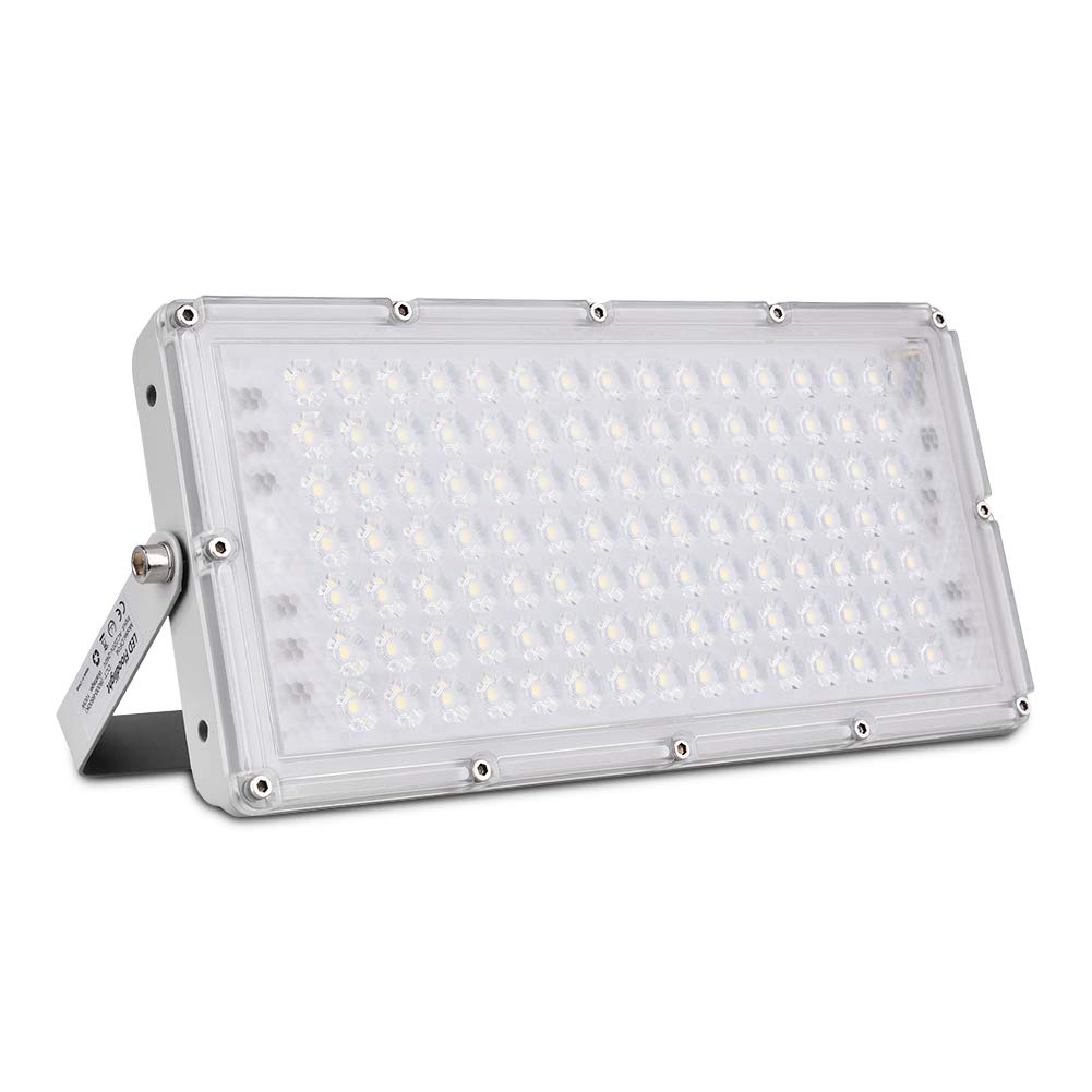 Viugreum 100W LED Flood Light, Ultra-Thin Cold White 6000K, Super Bright 10000lm with 105 SMD 2835 LEDs, IP66 Waterproof Outdoor Spotlight for garden, garage, sports field, hotel, etc.