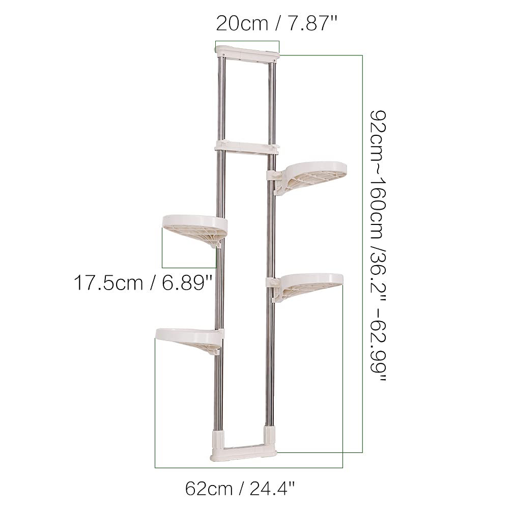 BAOYOUNI Telescopic Flower Stand Plant Stand Indoor Plant Stand Window Sill Metal Telescopic Shelf Window Shelf for Plants Flowers Adjustable Height 92 to 160 cm, Ivory