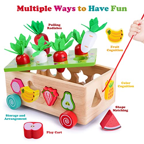 XIAPIA Montessori learning game for 4 5 6 years, educationally valuable for learning numbers, children's math learning toy made of wood, gift for preschool boys girls (carrot cart)