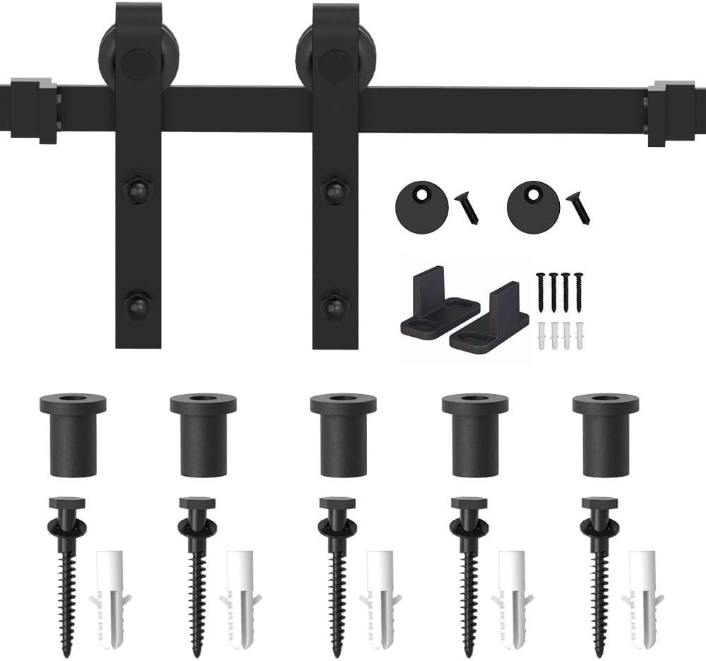 WINSOON Sliding Door Hardware Kit, 183CM Sliding Door System Track for Single Wooden Door for Interior Doors and Wall Cabinets Smooth and Quiet J-Shape, Door not included