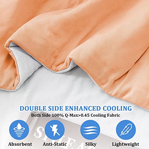 HOMFINE Cooling Blanket Double-sided Cooling Blanket - Lightweight Cooling Blanket for Humans Q-Max > 0.4 Summer Blanket Cooling Self-cooling Blanket Summer Blanket Cooling Blanket for Bed, Orange, 130 x 180 cm