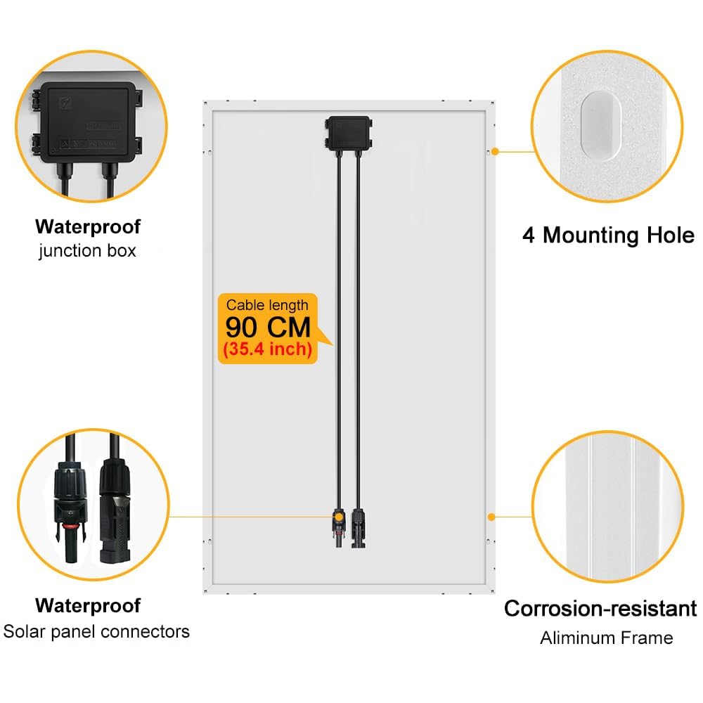 DOKIO 100W 18V monocrystalline solar panel - solar module 100 watt for 12V batteries perfect for RV, camping, garden shed