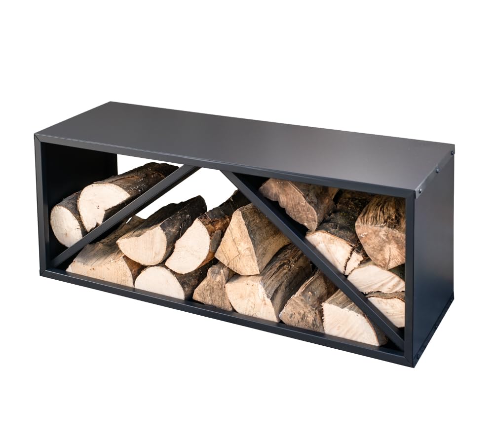 WESTMANN steel firewood rack | 104x34x40 cm black | Firewood rack for indoor & outdoor use | Firewood basket & log holder for storage.