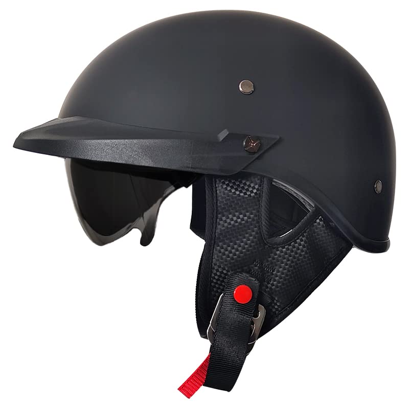 Retro helmet with ECE certification, suitable for scooters, cruisers, choppers, skateboards. Anti-collision motorcycle half helmet with visor for men and women. Available in matte black, size L.