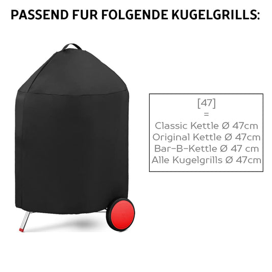 AMZBBQ Premium Grill Cover, waterproof cover for your kettle grill, 100% weatherproof and UV-resistant grill tarp, high-quality polyester cover with PU coating - 47cm.