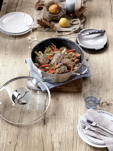 WMF Roasting pan 28cm Induction, Braising pot with lid 5l, Cromargan stainless steel coated, ovenproof, high rim