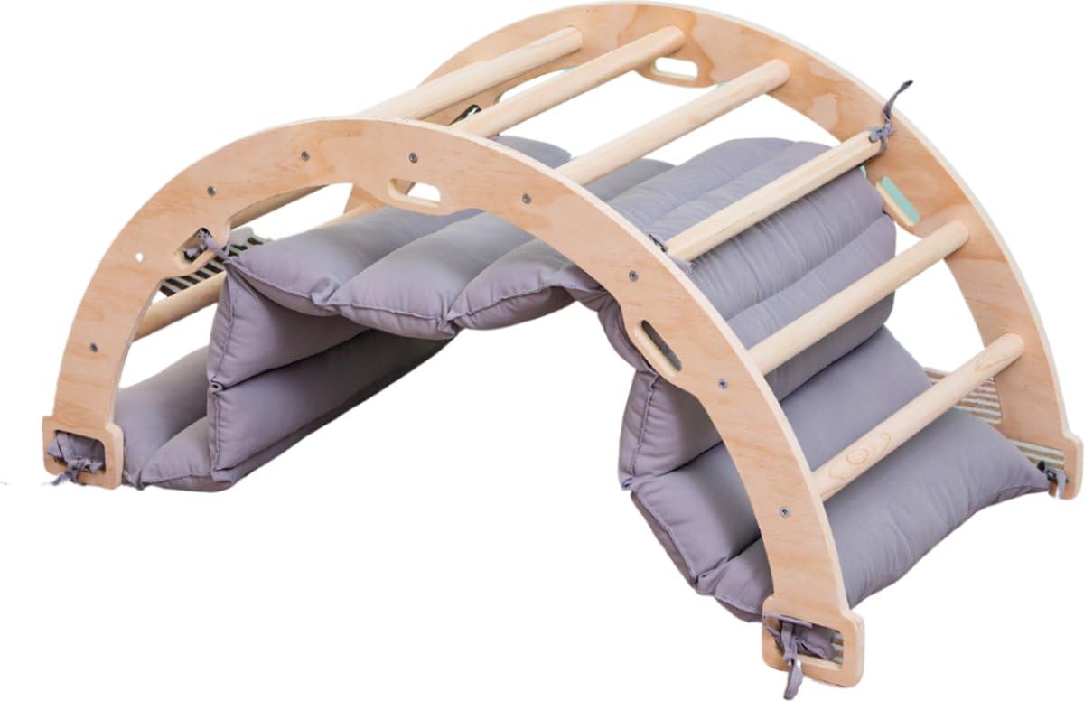 Buxibo Climbing bridge/climbing arch made of wood including pillows - Montessori climbing frame - natural wood - children's toy - 97 x 47 x 52 cm