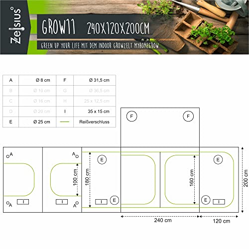 Zelsius Grow tent MyHomeGrow | Indoor grow room | Grow cabinet Darkroom plant tent Greenhouse Cultivation tent (240 x 120 x 200 cm, Gray)
